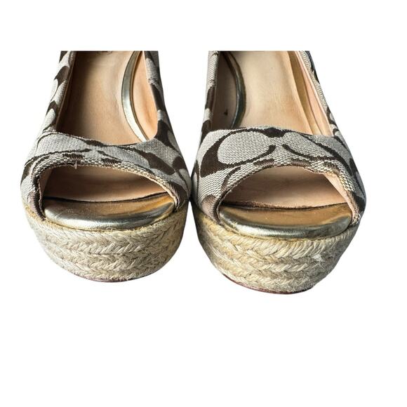 Coach Milan Womens Kaki Canvas Signature Logo Wedge Espadrilles Shoes Size 8B - Picture 5 of 10